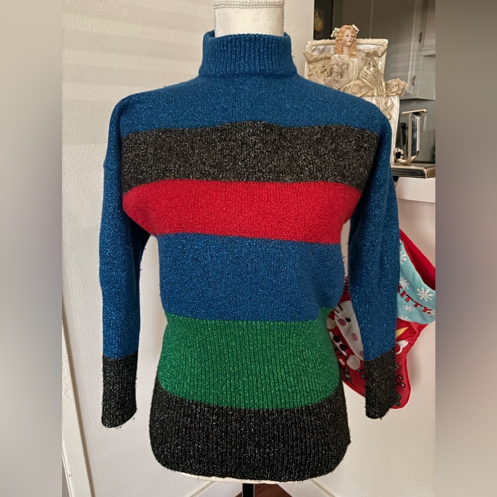 B. Diffusion Fitted Mock Turtleneck 80’s Metallic Christmas Sweater